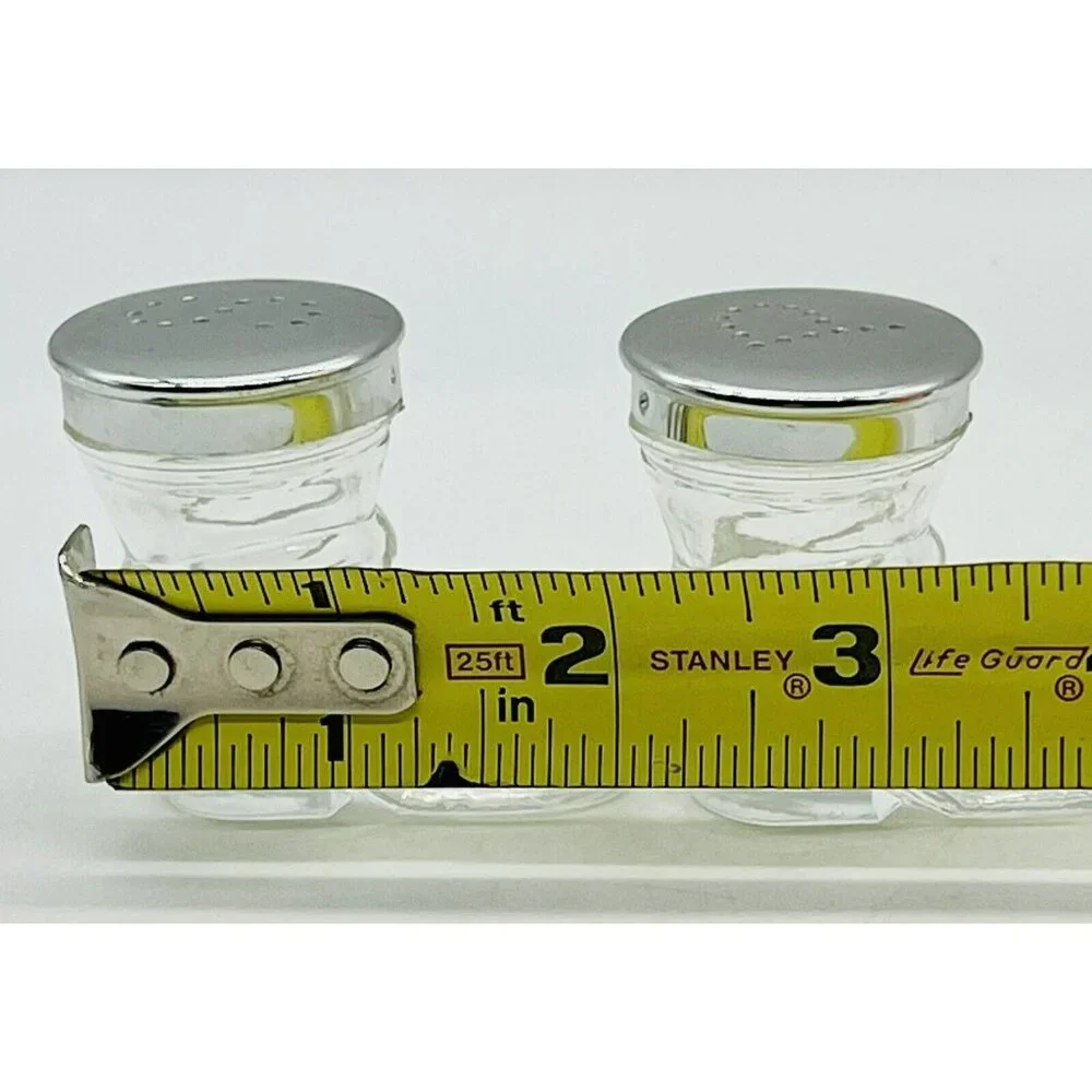 Vintage‎ Clear Glass Boots Shoes Salt Pepper Shaker Set Santa Silver Tops 2 inch